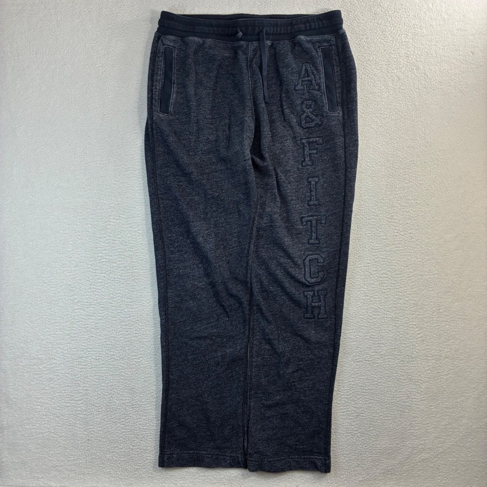 Y2K Abercrombie Fitch Sweatpants Men S Blue Open Hem Fleece Spellout Relaxed